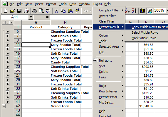 Extract result - subtotal, groupings, filters