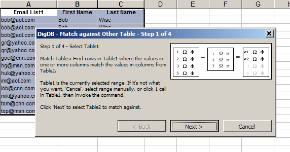 Match Tables (lists) by Columns in Excel