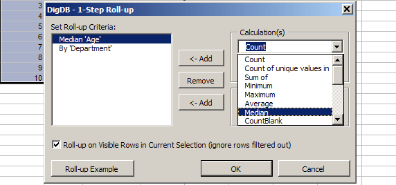 Median with pivot table roll-up