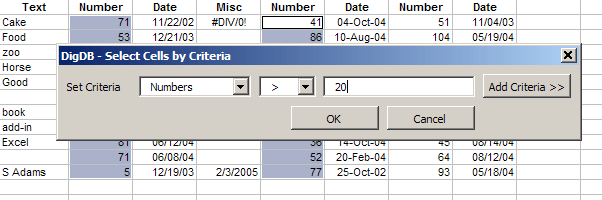 Select cells by multiple criteria, wildcard